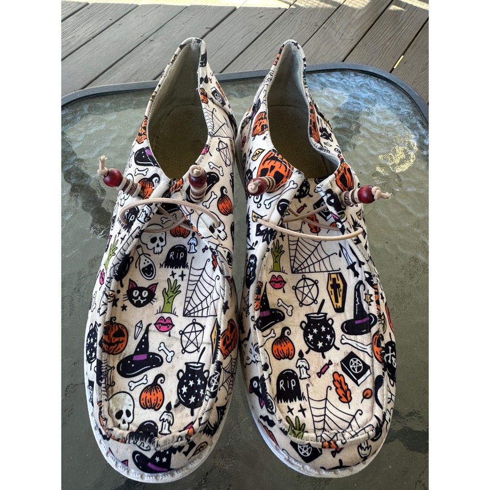 Halloween Spooky Canvas Slip On Loafers Women Size‎ 42 Pumpkin Witchy Goth